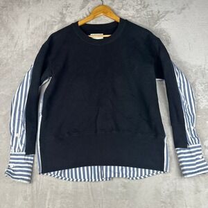 CURRENT/ELLIOTT Recrafted Sweatshirt Black Stripe Combo Crewneck Size 0 Made USA